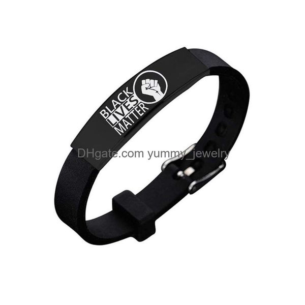 Jelly Black Lives Matter Bracelets Bracelet Pour Hommes Femmes Nouvelle Mode Américaine Protestation En Acier Inoxydable Sile Lettres Bracelet Bijoux Dr Dhcat