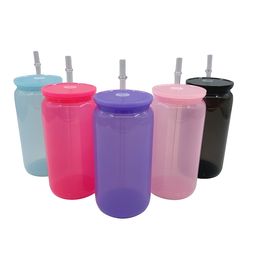 Jelly Color 16oz Plastic Can Cups Unbreakablea ACRYLIC TUBLING réutilisable BPA Free Sippy tasse à boire des boissons de boisson froide avec des pailles de couvercles pour les wraps DTF UV