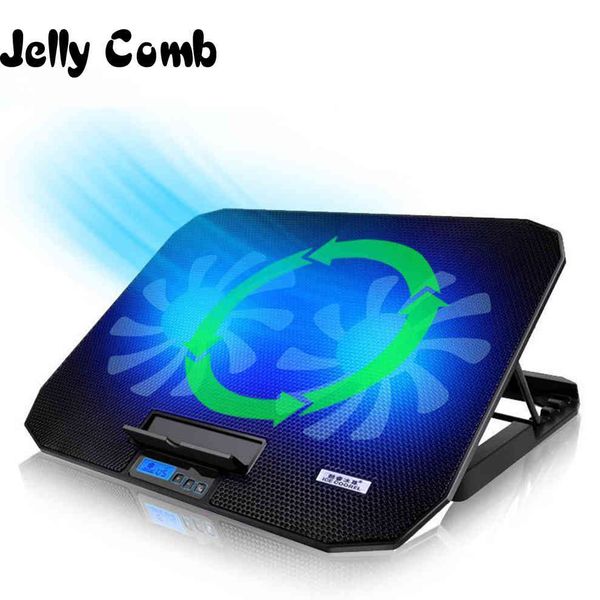 Jelly Comb Cooler 2 ports USB et deux ventilateurs de refroidissement Support pour ordinateur portable à vitesse réglable 12-15,6 pouces avec écran LED