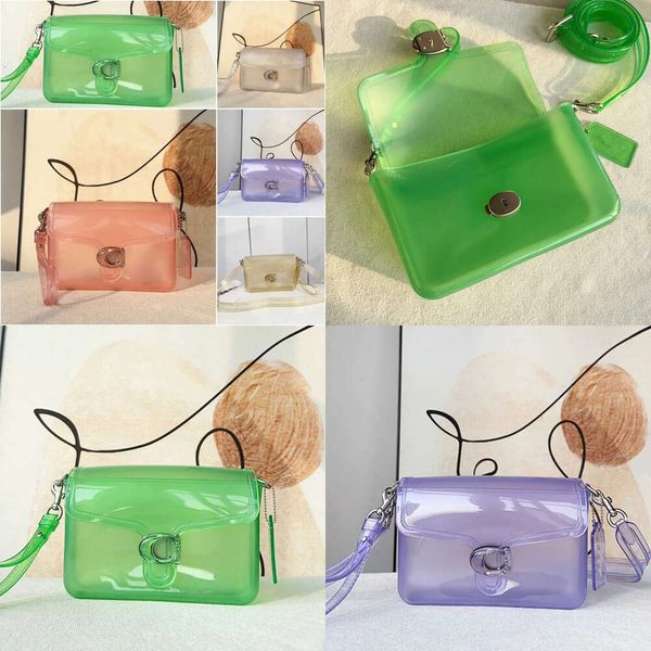 Jelly Designer Tabby PVC Femmes Candy Colore Transparent Transbody Letter Flamp Pouchlock Fermeure Sac à main Sac à main Green Rose Gold Purse Original Quality