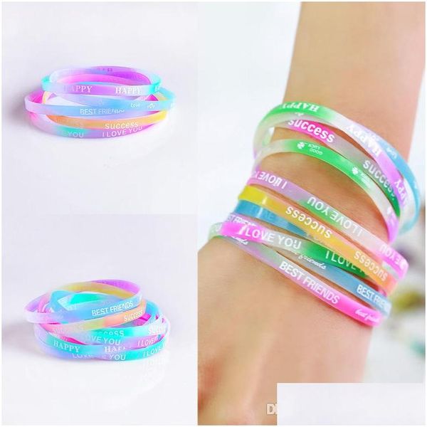 Jelly Fashion Sile Summer Sport Pulsera estampada Candy Color Welpbelets Pulseras de joyas Al por mayor 12 PC Drop entrega DHRV3