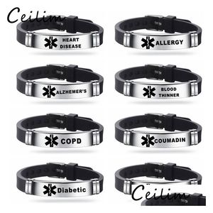 Jelly Sport Sile Medical Alert Id Bracelets Pour Hommes Femmes Diabète Maladie Grave Rappel D'urgence En Acier Inoxydable Engravable Brace Dhtfk