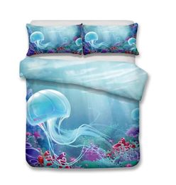 Série médusesEnsemble de literie 3D méduses océan ensemble de housse de couette imprimé drap de lit réaliste ensemble de literie 3D méduses océan impression Duve8547340