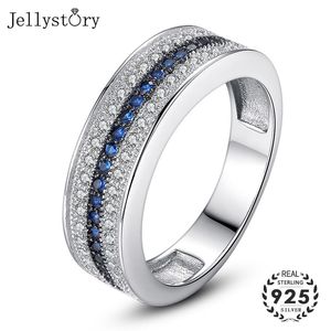 Jellystory 925 Sterling zilveren ring met ronde saffier zirkoon edelsteen fijne sieraden voor vrouwen bruiloft partij gift groothandel