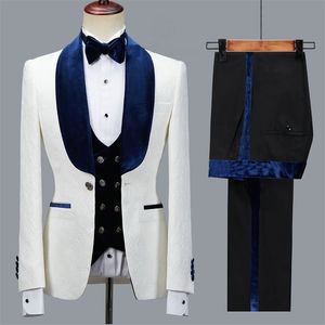 Jeltoin Floral Jacket Men Pak Slim Fit Wedding Tuxedo Navy Blue Velvet Rapel Bruidegom Pakken Kostuum Homme Man Blazer 220504