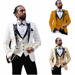 Jeltonewin Klassieke Mannen Pak 3 Stuks Smoking Piek Revers Bruidsjonkers Wedding Suits Set Fi Mannen Busin Blazer Jas + broek + Vest l6MB #