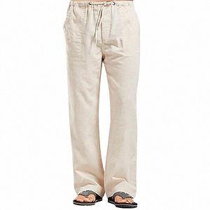 Jemeigar Hommes Lin Cordon Lâche Pantalon Léger Jambes Droites Taille Élastique Pantalon Casual Jogger Yoga Pantalon De Plage 68oq #