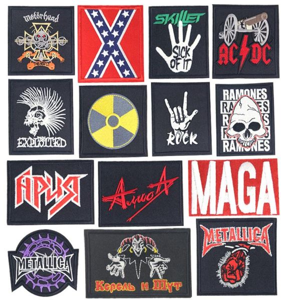 Jenniefashy Hippie Skull Patch Iron sur Rock Patch Joker Broidered Patches for Clothes Jacket Fabric Band Metal Music Applique2376170