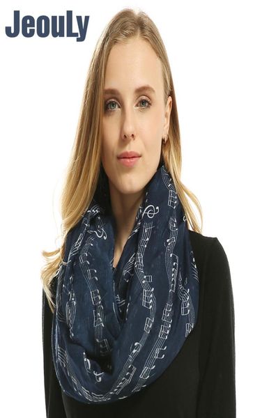 Bufandas infinitas para mujer de la marca Jeouly, bufandas de bucle Foulard de moda, partituras femeninas, notas de piano, bufanda con anillo con estampado de guiones 3094636