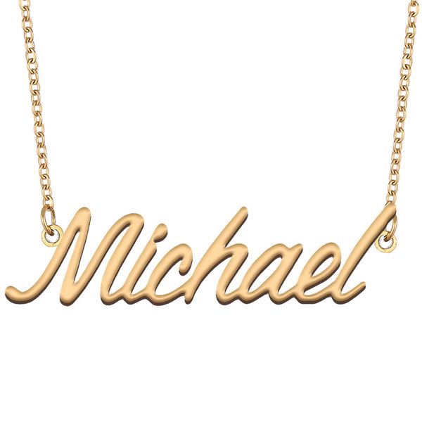 Michael nom colliers pendentif personnalisé personnalisé pour femmes filles enfants meilleurs amis mères cadeaux 18 carats plaqué or acier inoxydable