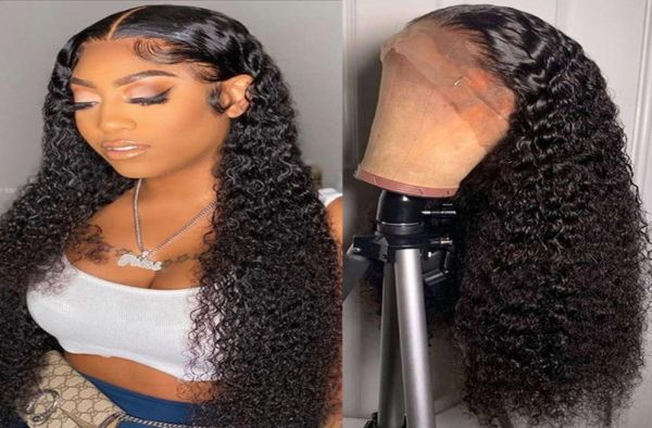 Jerry Curl 13x4 Lace de encaje Peluca Kinky Curly Deep Human Hair Wigs brasileño Virgen Prepeled Olada de agua para mujeres negras7011972