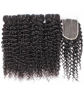 Jerry Curl Virgin Hair 4 Bundles avec 44 Lace Closure Couleur naturelle Remy Brésilien Péruvien Indien Cambodgien Bouclés Cheveux Humains Ext9431227