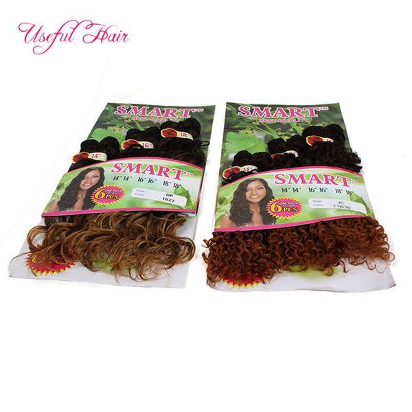 Kinky Curly 6pcs / lot Synthétique Trafi Cheveux Ombre Brown, Violet Bourgogne Couleur Bundles Tressage synthétique Cheveux, Extensions de cheveux au crochet