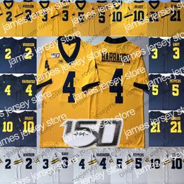 Maillot 2019 NCAA 150th Michigan Wolverines # 4 Jim Harbaugh 5 Jabrill Poivers 21 Desmond Howard 2 Carlo Kemp Jake Moody Blanc jaune Maillots