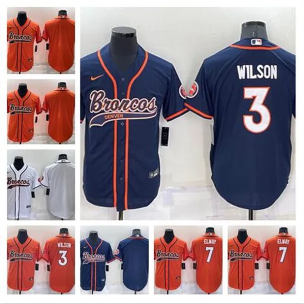 Jersey CUSTOM Denver''broncos''men Femmes Jeunes 3 Russell Wilson 7 Elway Bleu Blanc Orange Cool Base Ed Baseball Fo