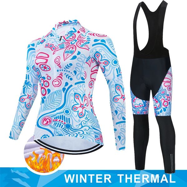 Jersey Cycling Road Bike Uniform Vêtements d'hiver thermique Thermal Sports Set Femmes Shorts Bicycle Vêtements MTB Pro Team Bib Shorts 240506