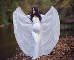 Jersey Maternity Pography Props manteljurken Maternity Po Long Dress met chiffon mantel korte mouw zoete hart zwanger D3292274
