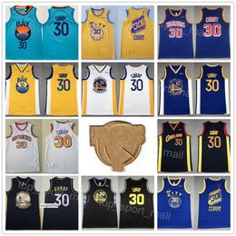 Jersey Mannen De Finale Patch Basketbal Stephen Curry Jersey 30 Retro Team Zwart Marineblauw Wit Geel Kleur Weg Ademend Pure''n