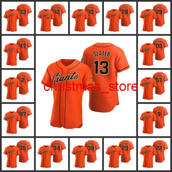 Jersey hommes femmes jeunesse #35 Brandon Crawford 28 Buster Posey 9 Brandon ceinture personnalisé crème Orange