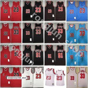 Maillot Mitchell et Ness cousu hommes maillots de basket-ball 23 Michael respirant équipe rouge blanc bleu noir rayure en gros