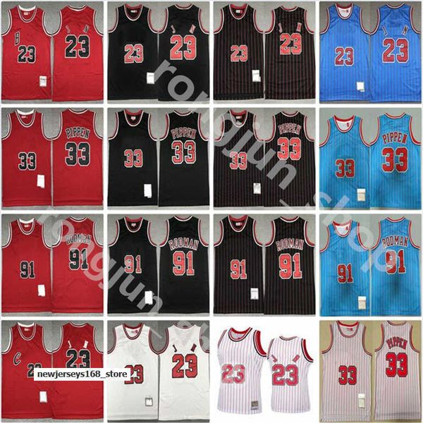 Jersey Mitchell et Ness cousu hommes maillots de basket-ball 23 Michael équipe respirante rouge blanc bleu noir bande vente en gros