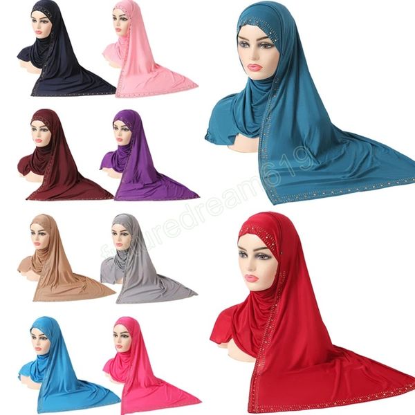 Écharpe en Jersey bulle Hijab pour femme musulmane paillettes strass islamique Turban bandeau avec paillettes châle femmes foulard