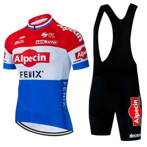 Jersey Sets 2023 Alpecin Men Cycling Set fietskleding Ademend anti-UV fietspakken Dragen slabbetje korte mouw trui's Z230130