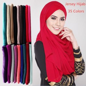 Jersey À La Mode Femmes Musulman D'été Mince Hijab Écharpe Foulard Femme Taille Plus Hijabs Islamique Châles Soild Foulard Femmes 85*180 cm