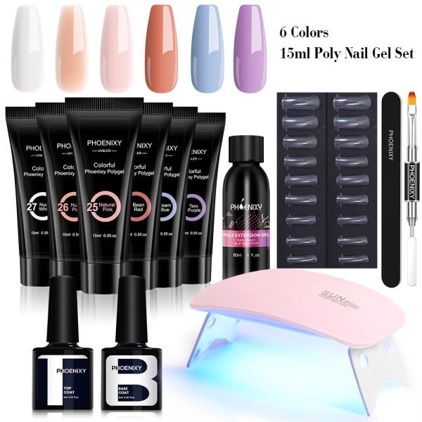 Jerseys de 15 ml de gel de extensión de uñas con una lámpara de uñas LED de 6 W UV Builder rápido Gel UV Gel Nail Art Tools All for Manicure Set Poly Nail Gel Kit