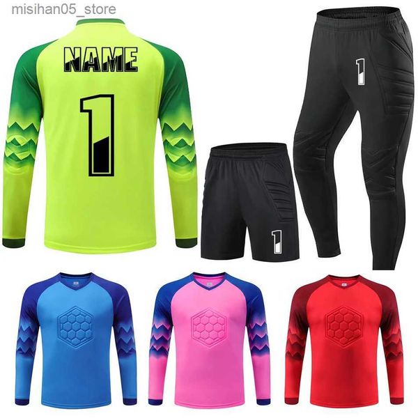 Jerseys 2023 Hombres Portero de fútbol Uniforme Protección Esponja Manga larga Entrenamiento de fútbol Portero Top Camiseta de fútbol para niños Pantalones cortos Q240318