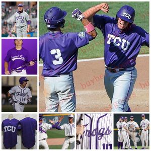 Jerseys Camisetas de béisbol personalizadas NCAA TCU Horned Baseball Frogs Jersey de béisbol 47 Matt Purke 1 ELIJAH NUNEZ 3 CAEDMON PARKER 4 KURTIS BYRNE
