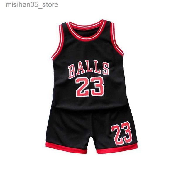 Maillots Garçons Sports Basketball Costume Été Nouveaux Enfants Mode Casual Lettre Sans Manches Bébé Gilet + T-shirt 2 Pièces Ensemble Pour Enfants Q240318