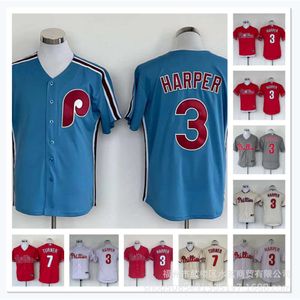 Jerseys Vêtements Phillies Harper # 3Turner # 7 Blue Blanc Red Game Player Name Jersey
