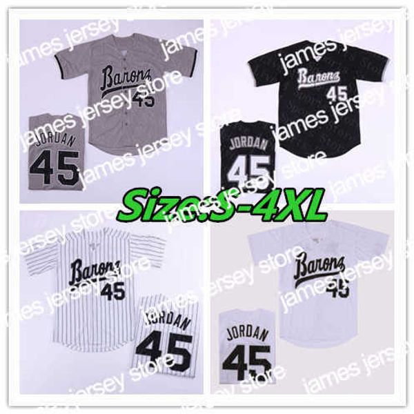 Jerseys Béisbol universitario Béisbol viste hombres Birmingham Barons 45 Michael MJ Jersey Negro Blanco Gris Película cosida Jerseys de béisbol baratos