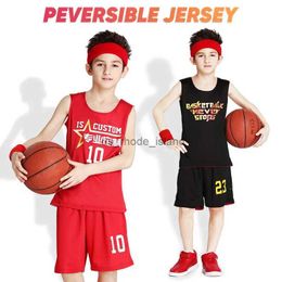Jerseys aangepaste jongens omkeerbare basketbal jersey set chirdren dubbele zijde basketbal uniform zomer ademend basketbal shirt voor kinderen