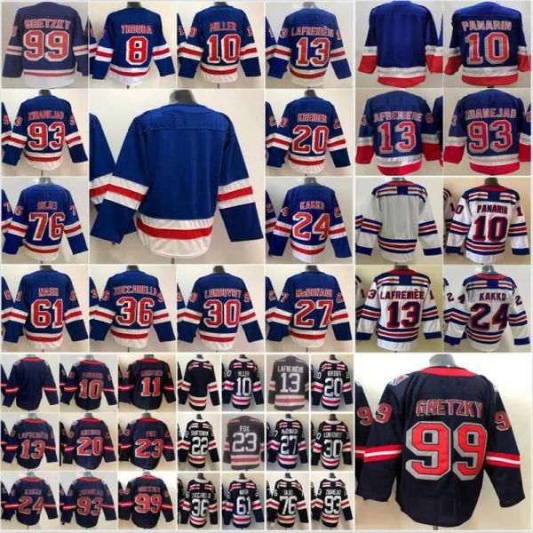 Jerseys Custom New York Hockey Men 10 Artemi Panarin Jerseys 20 Chris Kreider Adam Fox 24 Kaapo Kakko 13 Alexis Lafreniere 93 Mika Zibanej