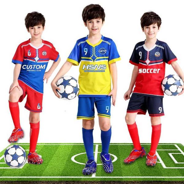 Jerseys Printing Printing Boys Football Training Jersey LDRENS FOOTBALT Shirts Polyester Summer Soccer Wear Uniform Sets for Kids Y301 H240508
