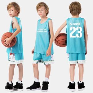 Jerseys Customldrens Summer Basketball Uniforme Set Polyester Breathable Kids Basketball Shirt Cheap Basketball Jersey pour les garçons B210 H240508