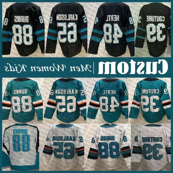 Jerseys Logan Couture Erik Karlsson Hockey Jersey Personnalisé Hommes Femmes Enfant San Jose Sharks Tomas Hertl Kevin Labanc Kaapo Kahkonen Steven Lorent 39