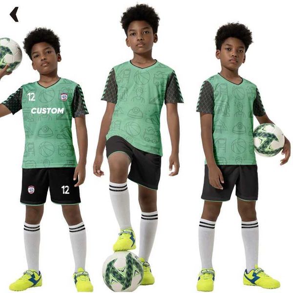 Jerseys Polyester SUBLIMATION FOOTBALLAGE DE FOOTBALLAGE ENFANTS CUSTOM BOYS BLACK ET BLANC SOCCER UNIFORME SPORT