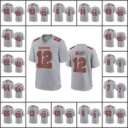 Maillots Tampa''Bay''Buccaneers''Men 12 Tom Brady 13 Mike Evans 50 Vita Vea Femmes Jeunesse Gris Atmosphère Personnalisée Jeu De Mode Jersey