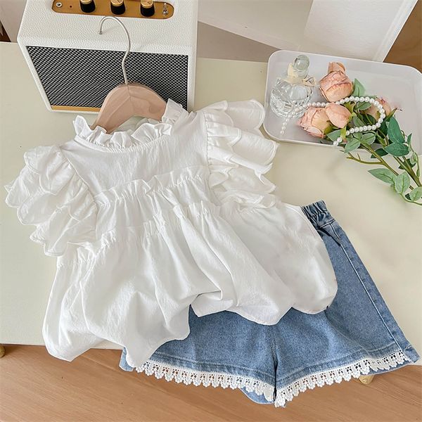 Maillots enfant en bas âge bébé filles tenues ensemble mignon poupée petit haut avec short en jean été en plein air femme vêtements 230707