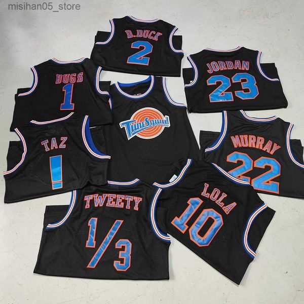 Maillots Trillest Space Jam TWEETY SYLVESTER 9 BUGS 1 LOLA MURRAY 22 Black Tune Squad Basketball Jersey Hommes pour les uniformes de fête d'Halloween Q240318