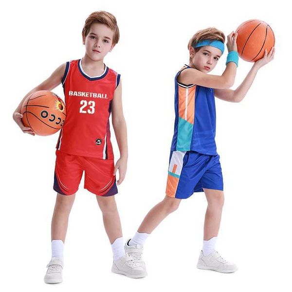 Jerseys Al por mayor de uniformes de baloncesto para niños de alta calidad Custom 100% Polyester Mesh Showback Baloncesto transpirable Camisetas de baloncesto para niños H240508