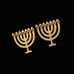 Jérusalem Menorah boutons de manchette pour hommes en acier inoxydable juif classique bijoux Hanukkah cadeau costume chemise boutons luxe Gemelos