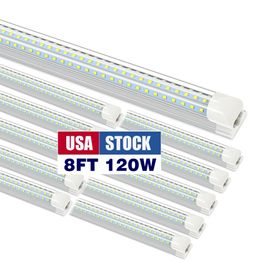 Jezige 100Pack 8ft LED -winkel LIMMTER 120W Geïntegreerde T8 Tube Light 12000Lm 6500K DUIDELIJKE COVER HOOG UITGANG DVORM 270 GRAAD LICHTING