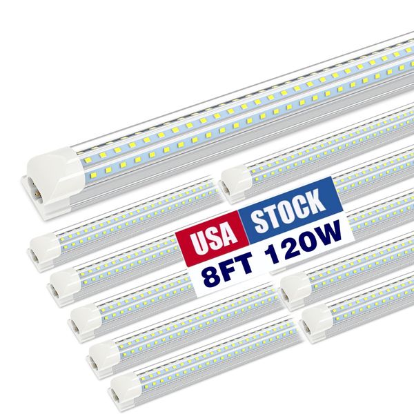 JESLED 8Ft Led Shop Lights, 8 pieds Cooler Door Freezer Tube Lighting Fixture, 3 Row 130W 13000 lm, D Shape Fluorescent Tubes Clear Cover Linkable, Stock Aux USA