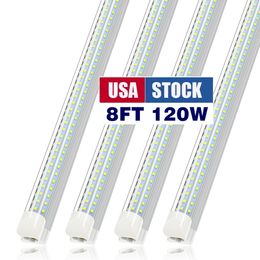 JESLED Lampe de magasin LED, tube lumineux de 2,4 m, 120 W, 6 500 K, blanc froid, forme D, couvercle transparent, rendement élevé, lumières de magasin connectables, pour garage, stock aux États-Unis