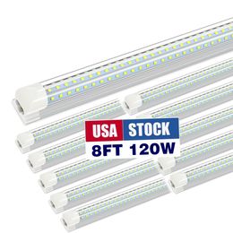 JESLED Lampe de magasin LED, tube lumineux de 2,4 m, 120 W, 12 000 lm, 6 500 K, blanc froid, forme D, couvercle transparent, rendement élevé, lumières de magasin connectables, pour garage, stock aux États-Unis