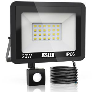 JESLED Projecteurs de sécurité avec détecteur de mouvement 20W 2200LM Projecteur LED Capteur PIR 6000K Lumières Extérieur IP66 Étanche pour Jardin Jardin Garage